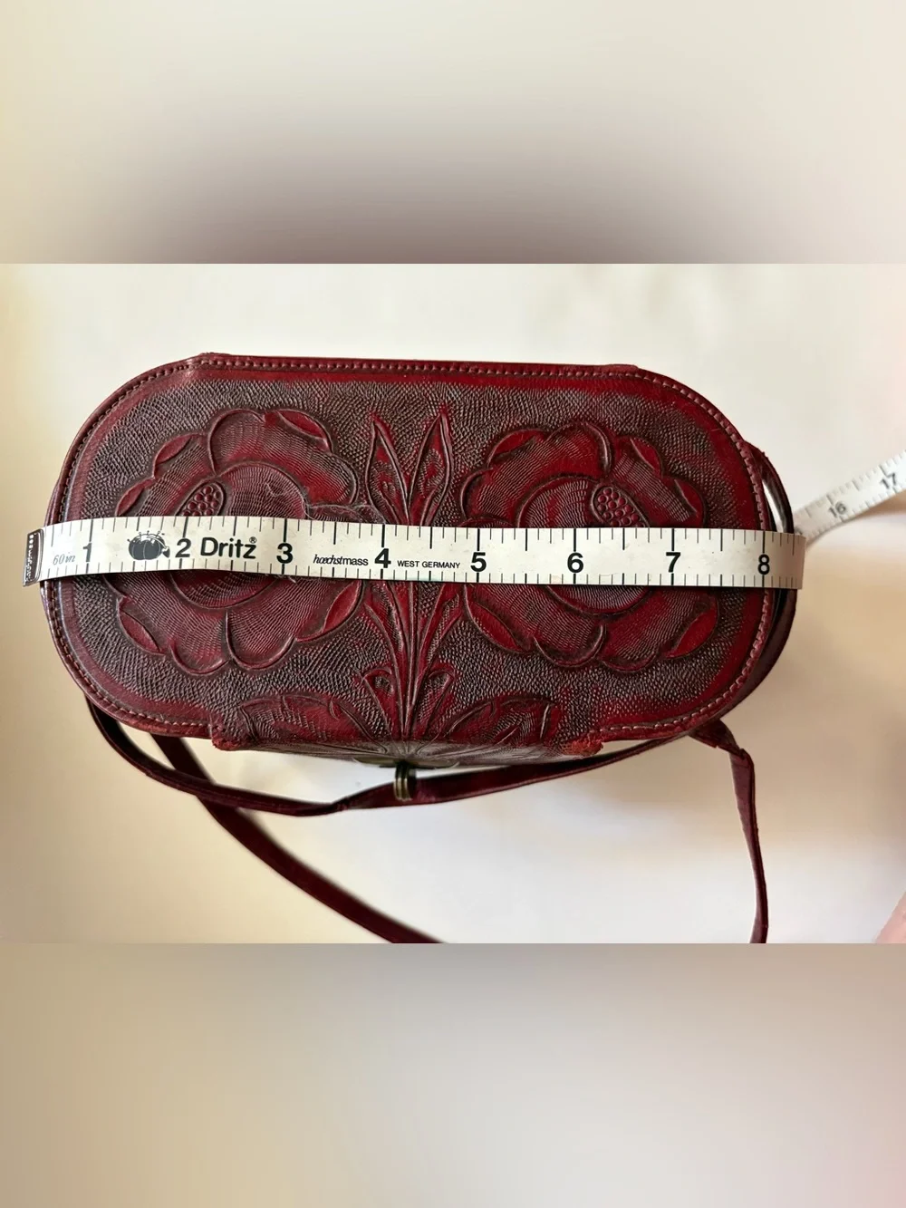 Vintage Red Tooled Leather Mexican handtooled Bag with Turn-Lock Closure
